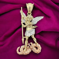 14k Tri-color Gold Saint Michael Pendant, St Michael Pendant