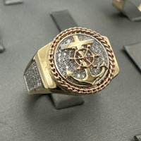 14K Tri-color Gold CZ Anchor Ring