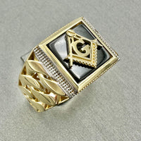 14k Yellow Gold Square Masonic Ring