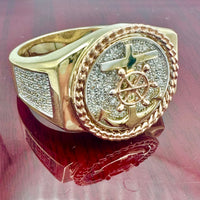 14K Tri-color Gold CZ Anchor Ring