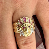 14k Yellow Gold CZ Native Chief Ring