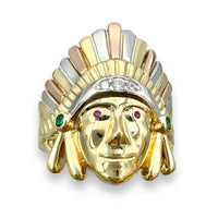 14K Tri-color Gold CZ Native Chief Ring