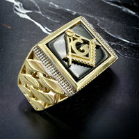 14k Yellow Gold Square Masonic Ring