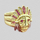 14k Yellow Gold CZ Native Chief Ring