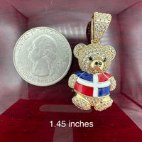 14K Yellow Gold 3D Teddy Bear with National Flag Pendant