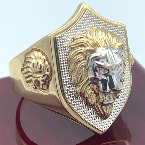 14K Two-tone Gold 3D Lion Head Ring