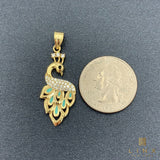 14K Gold and CZ Peacock Charm