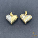 14K Two-tone Gold Reversible Puffed Heart Pendant