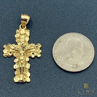 14K Gold Nugget Crucifix Pendant