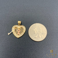 14K Gold and CZ Heart-shaped Lock & Key Charm
