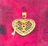 14K Gold and CZ Heart-shaped Lock & Key Charm