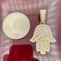 1.5” 14k Yellow Gold Iced Out Hamsa Pendant