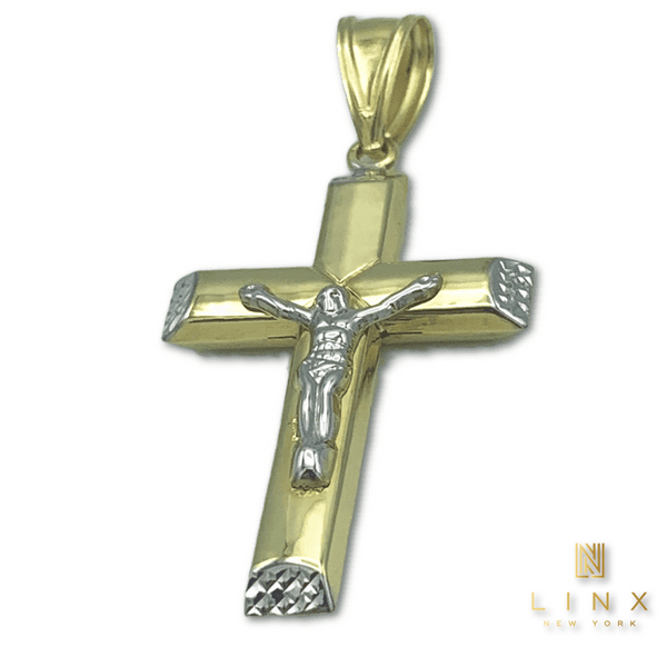 10K Two-tone Gold 3D Crucifix Pendant