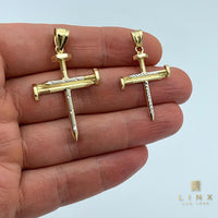 10K Two-tone Gold Nail Cross Pendant