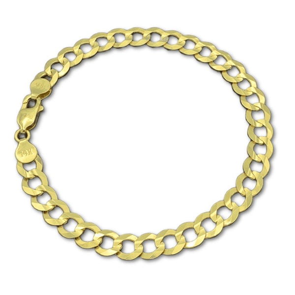 7MM 14K Yellow Gold Solid Flat Curb Bracelet