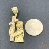 14K Gold and CZ Jesus Carrying Cross Pendant