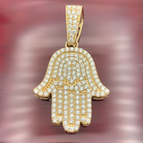 1.5” 14k Yellow Gold Iced Out Hamsa Pendant