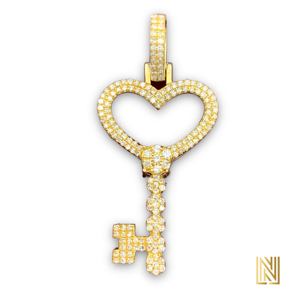 14K Gold Diamond Key Pendant (choose your color)