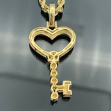 14k Gold Diamond Key Pendant and 10k Gold Rope Chain Set