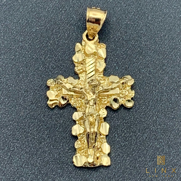 14K Gold Nugget Crucifix Pendant