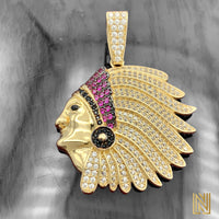 1.67” 14k Yellow Gold Native Chief Pendant