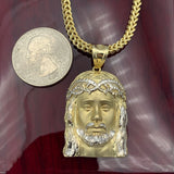 10k Yellow Gold Matte Jesus Face Pendant and 3mm Franco Chain Set