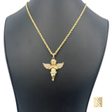 1.75” 10k Gold 3D Angel Pendant with 3MM Rope Chain Set