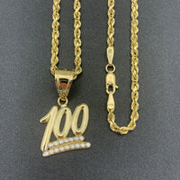10K Gold KEEP IT A HUNDRED Pendant & Rope Chain Necklace