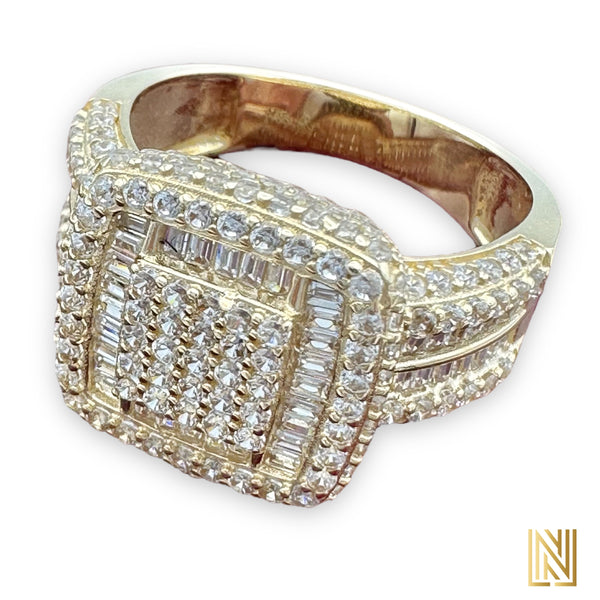 14K Yellow Gold Iced Out Square Statement Ring