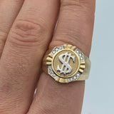 14K Yellow and White Gold Dollar Sign Ring