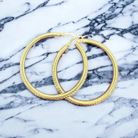 14k Yellow Gold Diamond Cut Hoop Earrings (2 sizes)