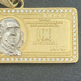 14K Yellow Gold and CZ Hundred Dollar Bill Pendant
