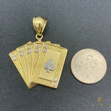 10K Two-tone Gold Royal Flush Poker Pendant