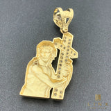 14K Gold and CZ Jesus Carrying Cross Pendant